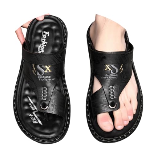 ticticlily Sandalen Herre Aushöhlen Trekkingsandalen Vintage Leder Strandschuhe Freizeit Slingback Sandalen Rutschfest Bequeme Outdoor Sport Sandale Wandersandale A Schwarz 44 EU von ticticlily