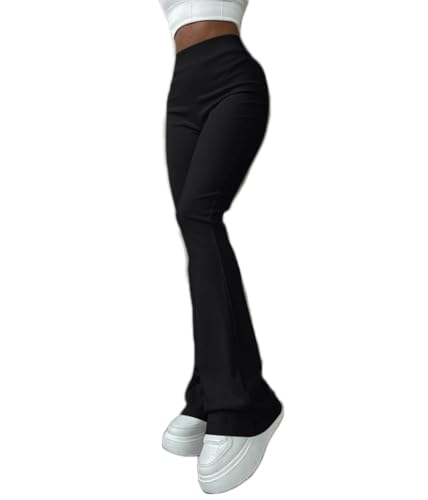 ticticlily Schlaghosen Damen Hohe Taille Gerippte Bootcut Slim Fit Hose Yoga Sporthosen Lange Jegging Outdoor Streetwear A Schwarz S von ticticlily