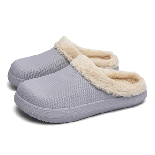 ticticlily Schlappen Damen Herren Wasserdicht rutschfeste Schuhe Winter Wärme Pantoffeln Hausschuhe Plüsch Komfort SohleB Grau 40/41 EU von ticticlily