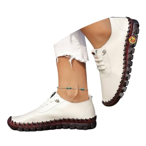 ticticlily Schuhe Damen Mokassins Casual Loafers Komfort Leder Flache Schnürschuhe Bootsschuhe Bequem rutschfest Flache Fahren Halbschuhe Casual Slippers A Weiß 39 EU von ticticlily