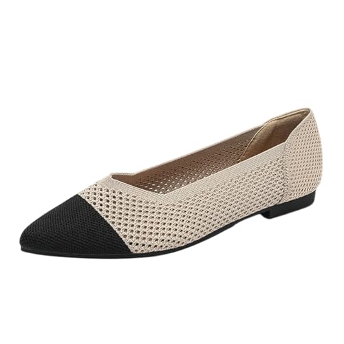 ticticlily Schuhe Damen Sommer Spitze Zehe Ballett Flach Strickkleid Schuhe Slip On Ballerinas A Aprikose Schwarz 40 EU von ticticlily