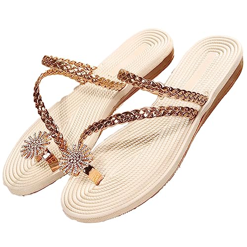 ticticlily Slides Damen Strass Flip Flop Glitzer Hausschuhe Sandalen Flach Sommer Pantoletten Strandsandalen Leicht Bequem Slippers Sommerschuhe Freizeitschuhe E Golden 36 von ticticlily