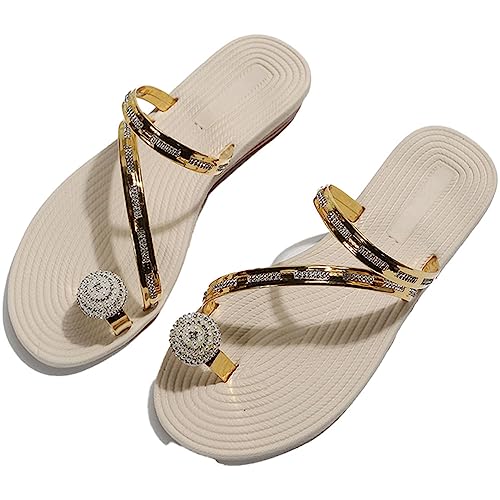 ticticlily Slides Damen Strass Flip Flop Glitzer Hausschuhe Sandalen Flach Sommer Pantoletten Strandsandalen Leicht Bequem Slippers Sommerschuhe Freizeitschuhe F Golden 39 von ticticlily