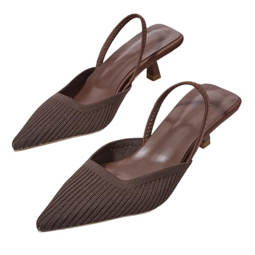 ticticlily Slingpumps Damen Pumps Slingback Spitzenschuhe mit Kitten Heel Stricken Sommerschuhe C Braun 38 EU von ticticlily