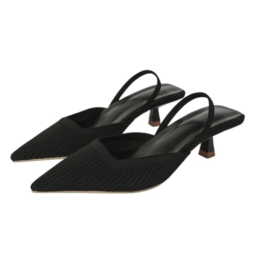 ticticlily Slingpumps Damen Pumps Slingback Spitzenschuhe mit Kitten Heel Stricken Sommerschuhe C Schwarz 40 EU von ticticlily