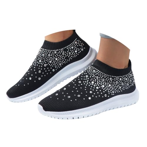 ticticlily Slip on Sneakers Damen Glitzer Schuhe Mesh Leichte Stoffschuhe Memory Foam Schlupfschuhe Laufschuhe Orthopädische Atmungsaktiv Elegant Gym Turnschuhe Sportschuhe A Schwarz 36 EU von ticticlily