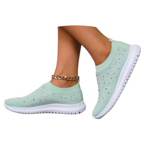 ticticlily Slip on Sneakers Damen Laufschuhe mit Strass Mesh Leichte Atmungsaktiv Glitzer Schuhe A Grün 37 EU ticticlily Slip on Sneakers Damen Laufschuhe mit Strass Mesh Leichte Atmungsaktiv Glitzer Schuhe A Grün 37 EU von ticticlily