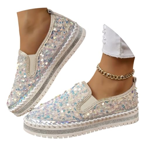 ticticlily Slip on Sneakers Damen Low Top Schuhe Glitzer Pailletten Loafers Walkingschuhe Slipper O Rose 44 EU von ticticlily