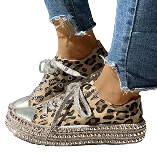 ticticlily Sneaker Damen Low Top Canvas Schnürschuh Leicht Freizeitschuhe Niet Schuhe Walkingschuhe Color High Top Turnschuh A Leopard 38 EU von ticticlily