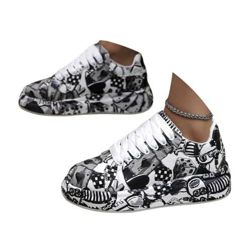 ticticlily Sneaker Damen Schnürsenkel Bunte Graffiti Freizeitschuhe rutschfeste Komfortabel Leicht Straßenlaufschuhe A Schwarz 43 EU von ticticlily