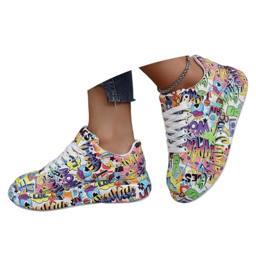 ticticlily Sneaker Damen Schnürsenkel Bunte Graffiti Freizeitschuhe rutschfeste Komfortabel Leicht Straßenlaufschuhe A Violett 40 EU von ticticlily