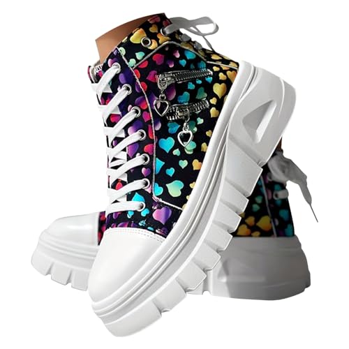 ticticlily Sneaker Damen Sportschuhe High Top Flache Turnschuh Walking Schnürschuhe B Mehrfarbig 38 EU von ticticlily