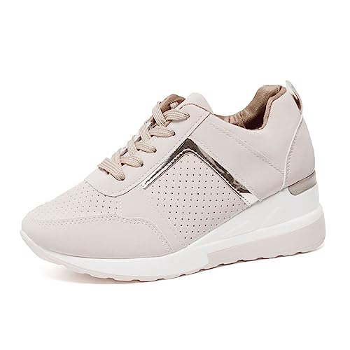 ticticlily Sneaker Damen Wedges Leicht Turnschuhe Bequeme Atmungsaktive Freizeitschuhe Shape Up Fitness Laufen Sportschuhe A Beige 35 EU von ticticlily