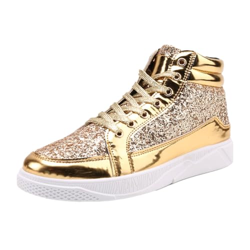 ticticlily Sneaker Herren Pailletten Schuhe Damen Glitzer Sneaker Glänzend Leicht Bequem Laufschuhe Wandern Fitness Turnschuhe Schnürer Schuhe Sportschuhe A Gold 48 EU von ticticlily