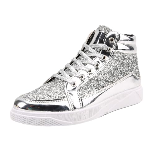 ticticlily Sneaker Herren Pailletten Schuhe Damen Glitzer Sneaker Glänzend Leicht Bequem Laufschuhe Wandern Fitness Turnschuhe Schnürer Schuhe Sportschuhe A Silber 46 EU von ticticlily