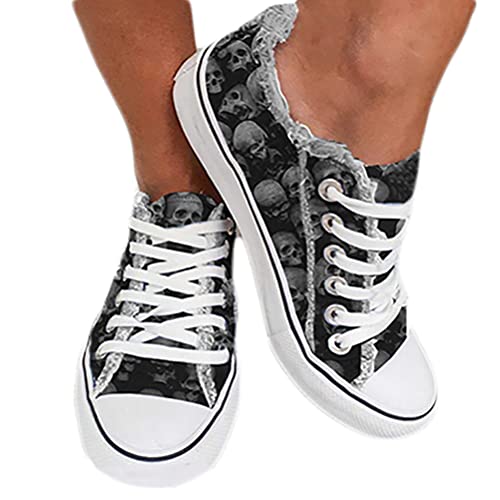 ticticlily Sneaker Unisex Damen Sneaker Canvas Schuhe Classic Low Top Flach Sneaker Übergrößen Platform Freizeit Schuhe Walkingschuhe C Schwarz 43 EU von ticticlily