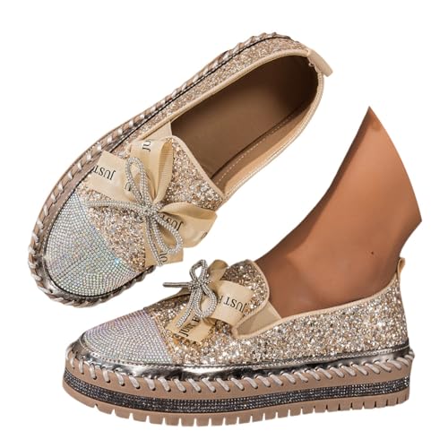 ticticlily Sneakers Damen Glitzer Loafers Outdoor Freizeitschuhe Slip On Walkingschuhe Slipper P Gold 39 EU von ticticlily