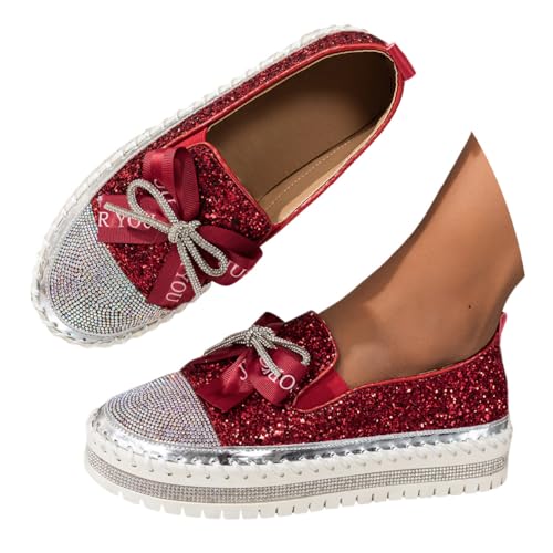 ticticlily Sneakers Damen Glitzer Loafers Outdoor Freizeitschuhe Slip On Walkingschuhe Slipper P Rot 41 EU von ticticlily