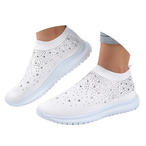 ticticlily Sneakers Damen Glitzer Schuhe Slip On Sportschuhe Laufschuhe Freizeitschuhe A Weiß 39 EU von ticticlily