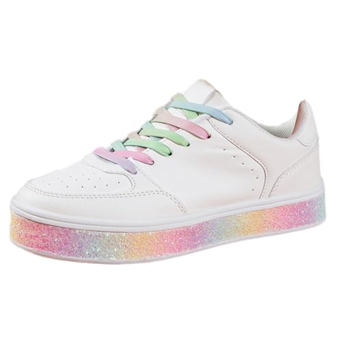 ticticlily Sneakers Damen Pailletten Flache Low Atmungsaktiv Glitzer Turnschuhe Outdoor Sportschuhe Laufschuhe Plate Schuhe Schnürsenkel Walkingschuhe L Weiß 37 EU von ticticlily