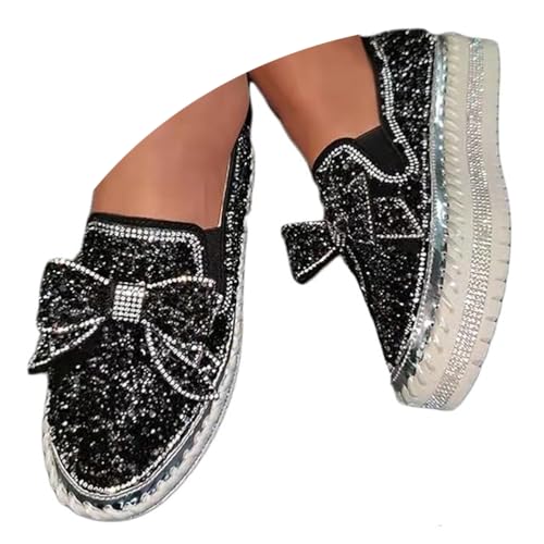 ticticlily Sneakers Damen Pailletten Flache Low Sneaker Atmungsaktiv Strass Glitzer Turnschuhe Outdoor Sportschuhe Laufschuhe D Schwarz 37 EU von ticticlily