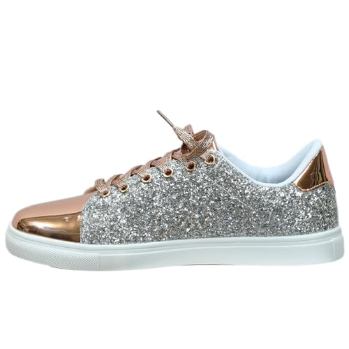 ticticlily Sneakers Damen Pailletten Flache Low Strass Sneaker Atmungsaktiv Glitzer Loafers Turnschuhe Outdoor Freizeitschuhe Laufschuhe Schuhe Slip On Walkingschuhe Slipper G Gold 43 EU von ticticlily