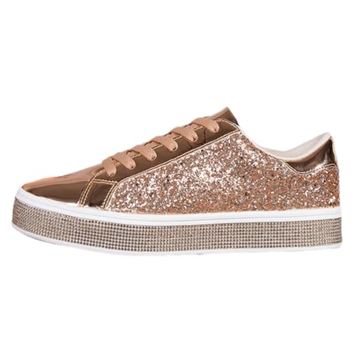 ticticlily Sneakers Damen Pailletten Flache Low Strass Sneaker Atmungsaktiv Glitzer Loafers Turnschuhe Outdoor Freizeitschuhe Laufschuhe Schuhe Slip On Walkingschuhe Slipper M Gold 37 EU von ticticlily