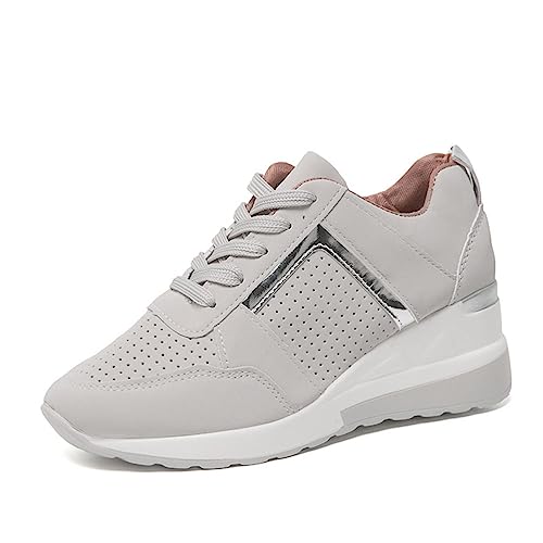 ticticlily Sneakers Damen mit Keilabsatz Sportschuhe Laufschuhe Wedges Turnschuh Atmungsaktiv Bequeme Mesh Freizeitschuhe A Grau 37 EU von ticticlily