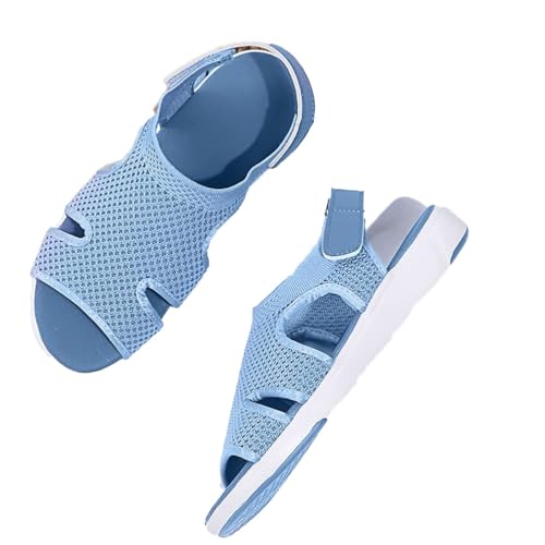 ticticlily Sommer Sandalen Damen Flache Sandalen Orthopädische Sport Sandalen Strick Mesh Atmungsaktives Weiche Sohle Casual Offener Zeh Plateau Walkingschuhe A Hellblau 43 EU von ticticlily