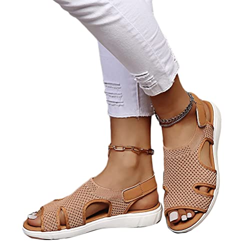 ticticlily Sommer Sandalen Damen Flache Sandalen Orthopädische Sport Sandalen Strick Mesh Atmungsaktives Weiche Sohle Casual Offener Zeh Plateau Walkingschuhe A Rosa 41 EU von ticticlily