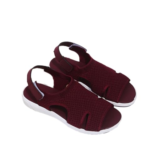 ticticlily Sommer Sandalen Damen Flache Sandalen Orthopädische Sport Sandalen Strick Mesh Atmungsaktives Weiche Sohle Casual Offener Zeh Plateau Walkingschuhe A Rot 39 EU von ticticlily