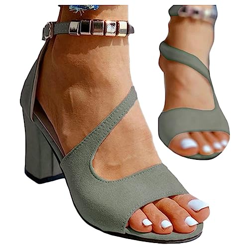 ticticlily Sommer Sandalen Damen mit Absatz Einfarbig Sommerschuhe Schnalle High Heels Strandschuhe mit Blockabsatz Elegant Abendschuhe Peep Toe Plateau Frauen Party Schuhe A Grün 34 EU von ticticlily