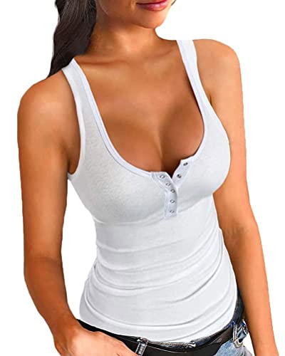 ticticlily Sommer Tank Top Damen Elegant Sexy Große Größen Unterhemden Gerippt Oberteile Camisole Tops Strick Tanktop Weste für Frauen C Weiß S von ticticlily