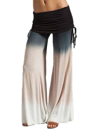 ticticlily Sommerhose Damen Lang Leicht Luftig Casual Elegant Hosenrock Hohe Taille Gummibund Gerades Bein Flared Yoga Pilates Hose mit Kordelzug Strandhose A2 S von ticticlily