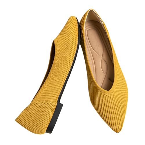 ticticlily Sommerschuhe Damen Ballerinas Spitze Zehe Ballett Flach Strickkleid Schuhe D Gelb 39 EU von ticticlily