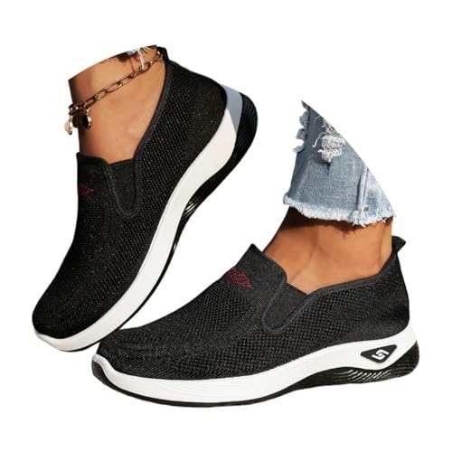 ticticlily Sommerschuhe Damen Slip On Sneakers Orthopädische Schuhe Sportschuhe Atmungsaktiv Mesh Outdoor Walkingschuhe A Schwarz 41 EU von ticticlily