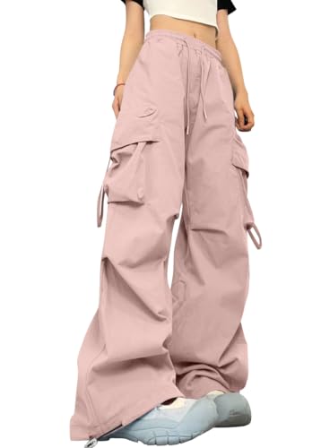 ticticlily Sport Hosen Damen Teenager Mädchen Cargohosen Fallschirmhosen Parachute Hose Baggy Y2K Casual Weite Breite Wanderhose Jogginghose B Rosa XL von ticticlily
