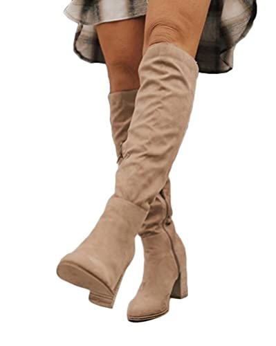 ticticlily Stiefel Damen Herbst Winter Mode Stiefel Reißverschluss Langschaftstiefel Spitz Zehenpartie Schuhe High Heels Hohe Stiefel Aprikose 37 EU von ticticlily