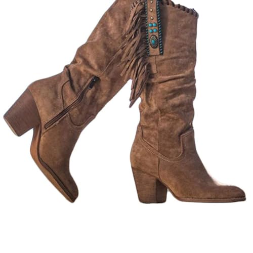 ticticlily Stiefel Damen Herbst Winter Slip on Langschaftstiefel Kniehohe Wildleder Schuhe High Heels Braun 37 EU von ticticlily