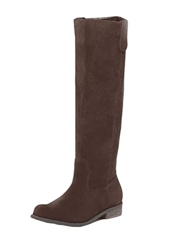 ticticlily Stiefel Damen Hohe Stiefel Mode Lange Wildlederstiefel Warme Winterschuhe Flach Blockabsatz Casual Langschaftstiefel Ritterstiefel Damen A Braun 40 EU von ticticlily