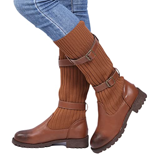 ticticlily Stiefel Damen Lange Stiefel Slip-On Langschaftstiefel Wildleder Warme Kniehoch Stiefel Hohe Stiefel Overknees A Braun 42 EU von ticticlily