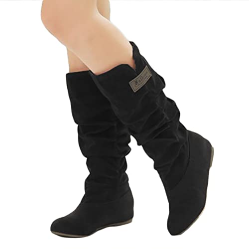 ticticlily Stiefel Damen Lange Stiefel Slip-On Langschaftstiefel Wildleder Warme Kniehoch Stiefel Hohe Stiefel Overknees C Schwarz 42 EU von ticticlily