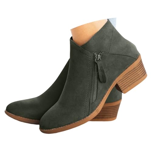 ticticlily Stiefel Damen Mit Niedrigem Absatz Spitze Und Reißverschluss A Grün 38 EU von ticticlily
