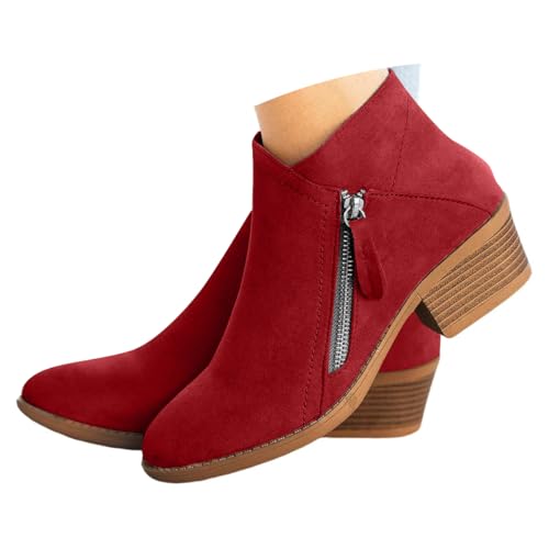ticticlily Stiefel Damen Mit Niedrigem Absatz Spitze Und Reißverschluss A Rot 38 EU von ticticlily