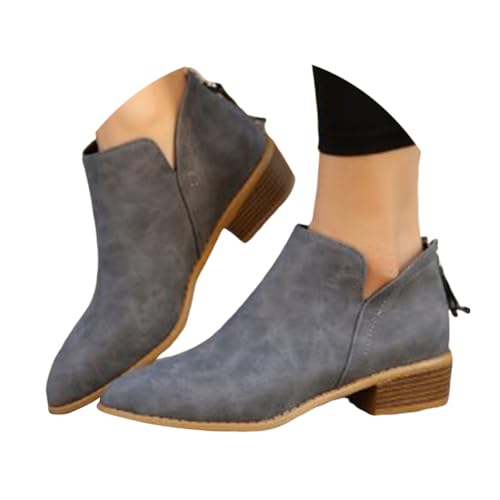 ticticlily Stiefel Damen Mit Niedrigem Absatz Spitze Und Reißverschluss C Grau 38 EU von ticticlily