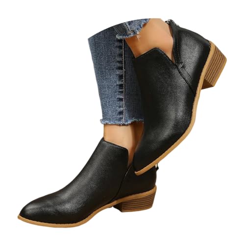 ticticlily Stiefel Damen Mit Niedrigem Absatz Spitze Und Reißverschluss D Schwarz 38 EU von ticticlily