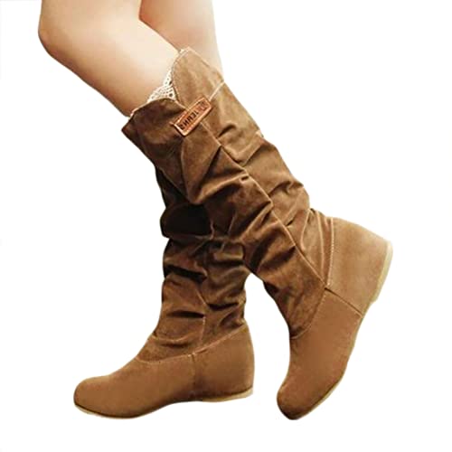 ticticlily Stiefel Damen Slip On Wildleder Warme Kniehoch Overknees C Khaki 39 EU von ticticlily