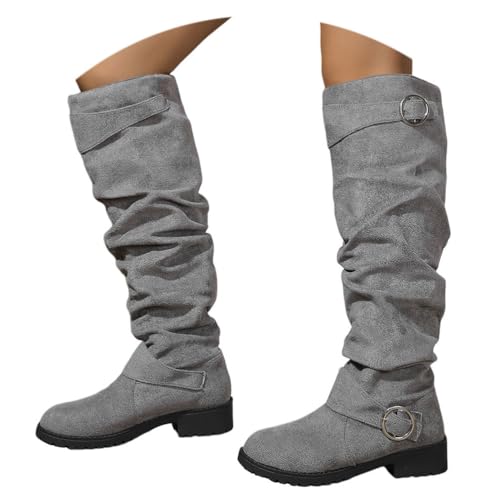 ticticlily Stiefel Damen Winter Schuhe Langschaft Boots Hohe Stiefeletten Reitstiefel mit Blockabsatz A Grau 36 EU von ticticlily