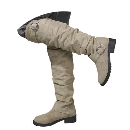 ticticlily Stiefel Damen Winter Schuhe Langschaft Boots Hohe Stiefeletten Reitstiefel mit Blockabsatz A Grün 40 EU von ticticlily