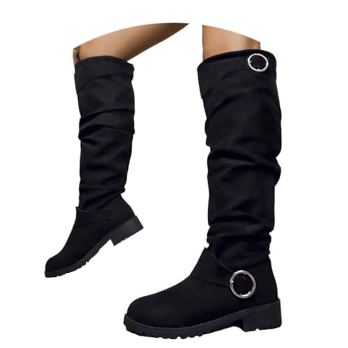 ticticlily Stiefel Damen Winter Schuhe Langschaft Boots Hohe Stiefeletten Reitstiefel mit Blockabsatz A Schwarz 38 EU von ticticlily